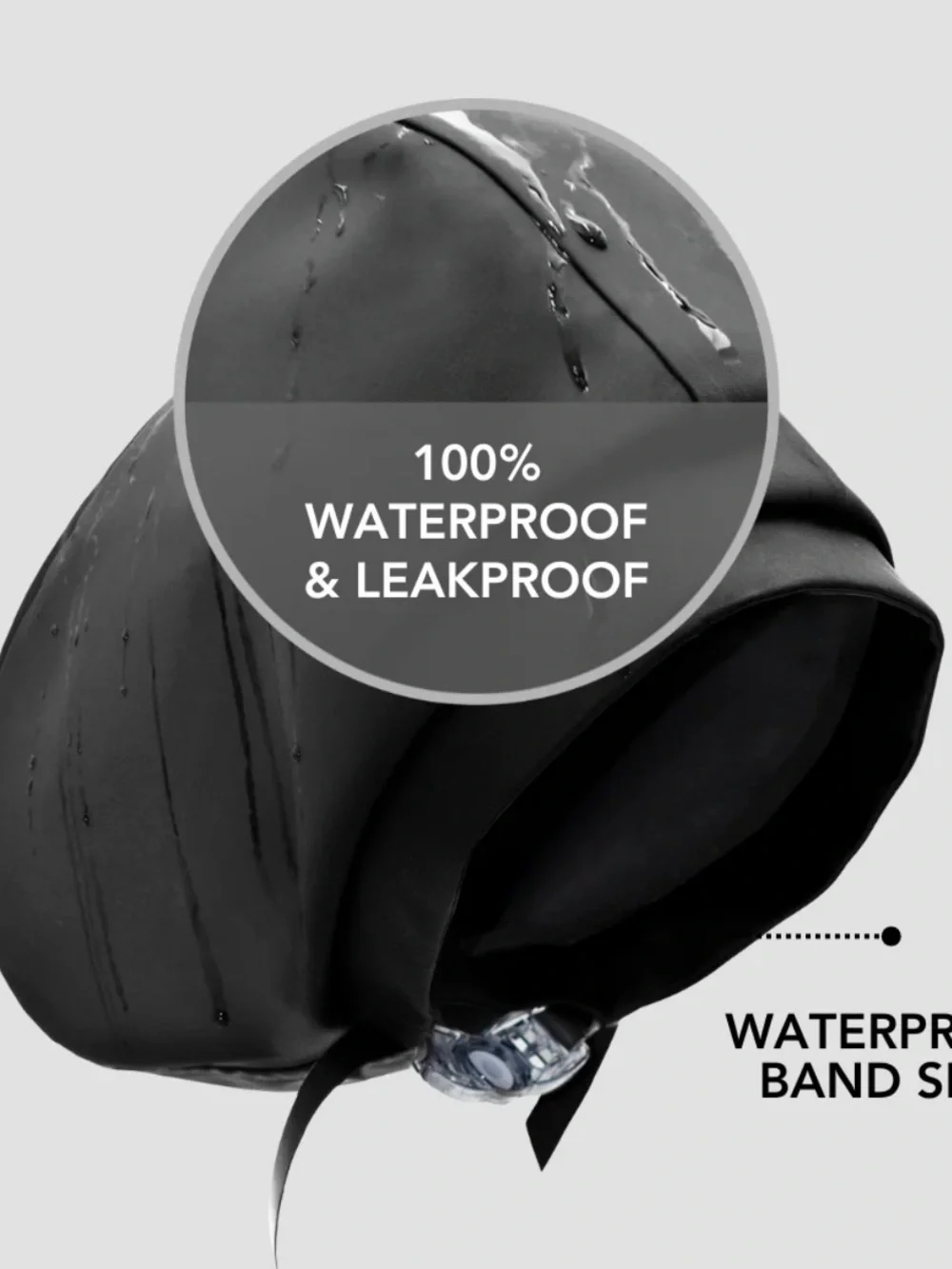 Hairbrella Black Waterproof Hair Bonnet with Secure Chin Strap